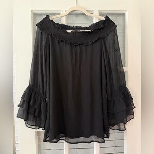 Antthony Original Women's XL Off The Shoulder Black Ruffle Sleeve Blouse